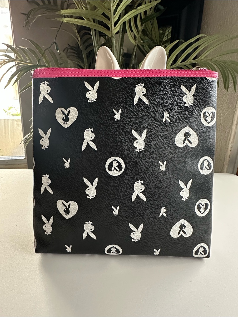 Playboy Vintage Y2K Bunny Logo Black Pink Zip Cosmetic Pouch Bag